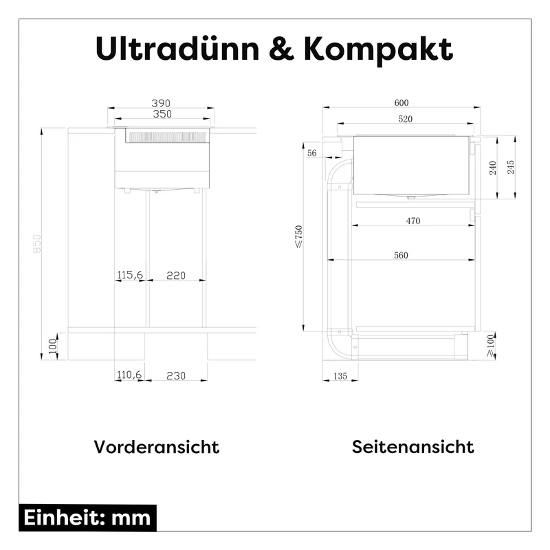 Ciarra ONE Induktions-Abzugskochfeld Domino 390 mm mit integriertem Plasma⁺-System und Boost CBBEH392B-OW