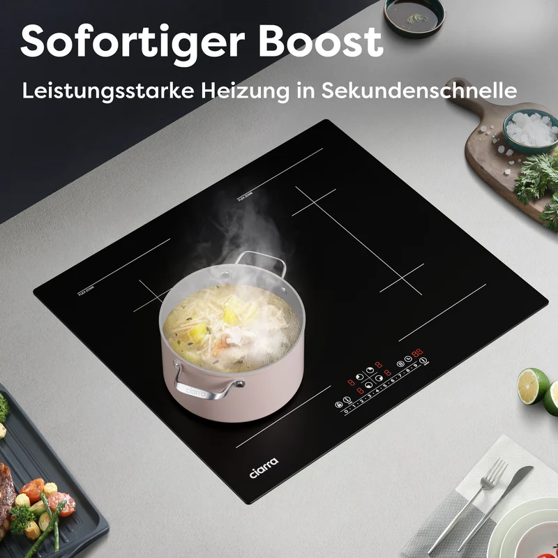 CIARRA 4 Zonen Einbau-Induktionskochfeld mit Zwei Flexzonen und Booster 7200W | CBBIH4BFF
