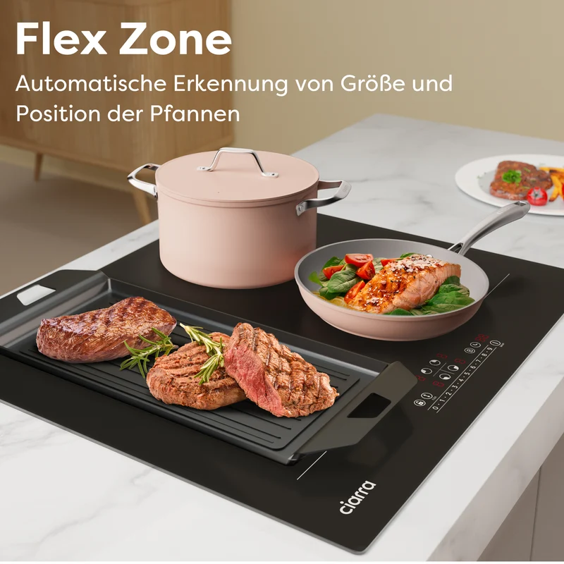 CIARRA 4 Zonen Einbau-Induktionskochfeld mit Zwei Flexzonen und Booster 7200W | CBBIH4BFF