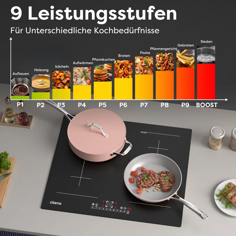 CIARRA 4 Zonen Einbau-Induktionskochfeld mit Zwei Flexzonen und Booster 7200W | CBBIH4BFF