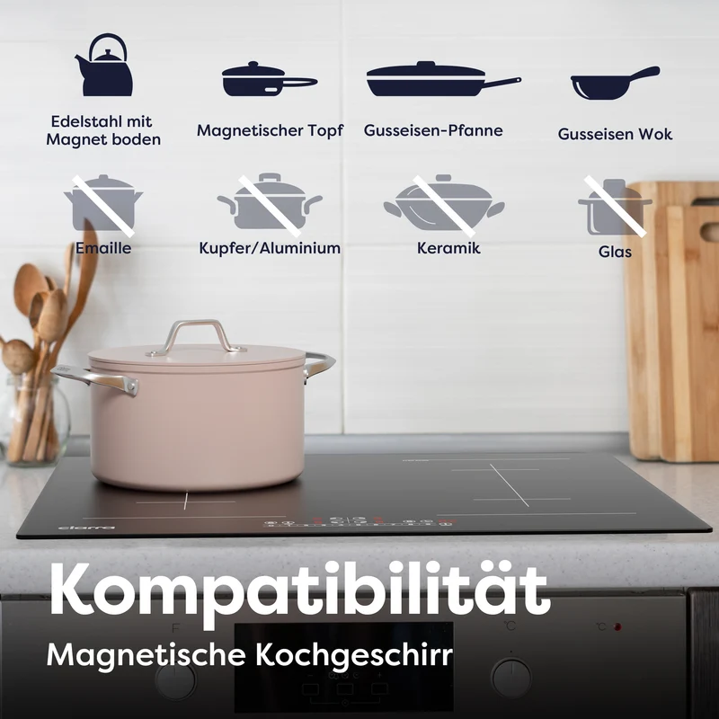 CIARRA 4 Zonen Einbau-Induktionskochfeld mit Zwei Flexzonen und Booster 7200W | CBBIH4BFF