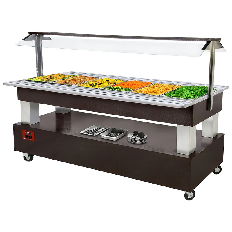Buffet warm, Bain Marie 6x GN1/1-150 (Wengé Holz) - BBM/6N-B1