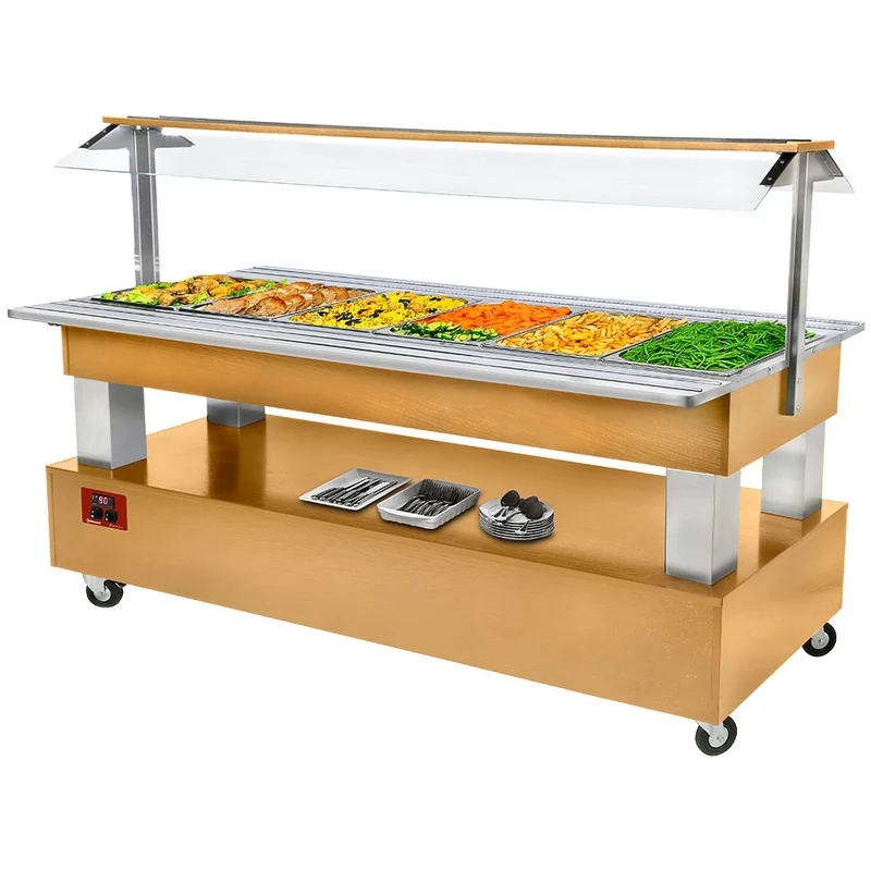 Warmes Buffet, Bainmarie, 6x GN 1/1-150 (Helle Eiche Holz) - BBM/6N-D1