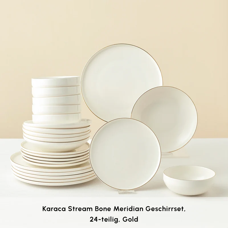 Karaca Stream Bone Meridian 6 Kişilik Yemek Takımı, 24 Parça, Altın