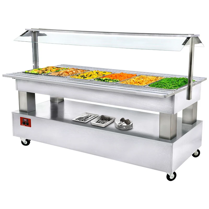 Buffet warm, Bain Marie 6x GN1/1-150 (weißes Holz) - BBM/6N-A1