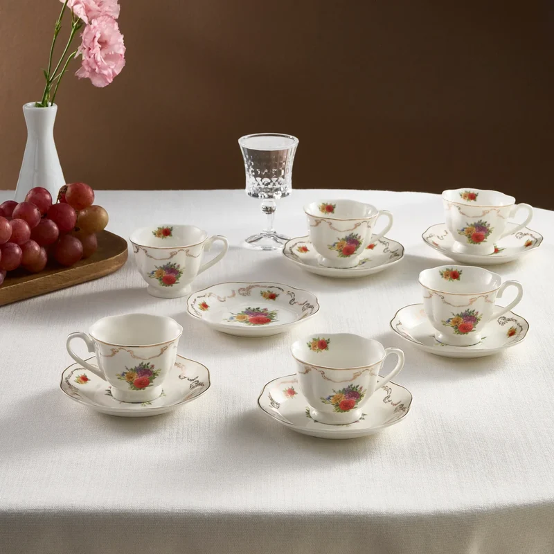 Karaca Antique 12 Parça Porselen Espresso, Türk Kahve Fincan Seti, 6 Kişilik, 80 ml