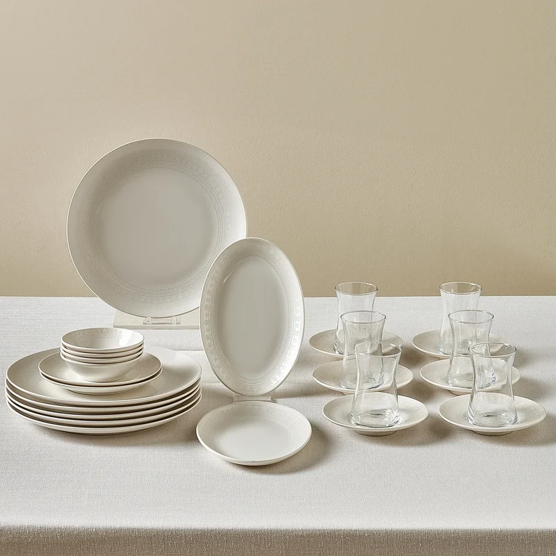 Karaca Artiste Bone China 6 Kişilik 20 Parça Yemek Takımı, Beyaz
