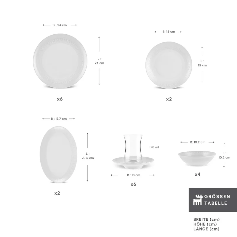 Karaca Artiste Bone China 6 Kişilik 20 Parça Yemek Takımı, Beyaz