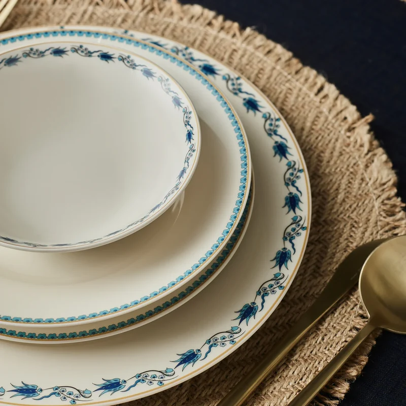 Karaca Forever Bone China İznik 6 Kişilik 24 Parça Yemek Takımı, Renkli