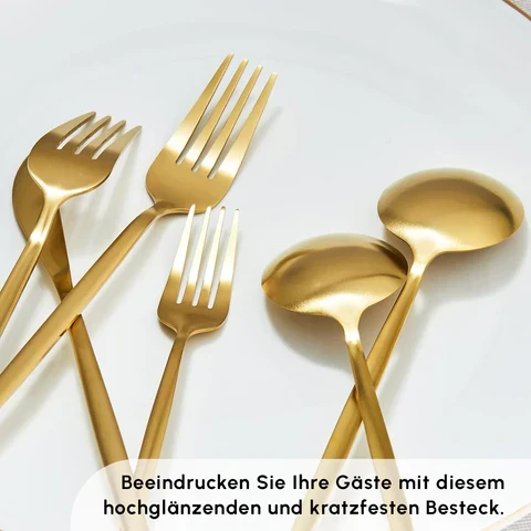 Karaca Bella V2 6 Kişilik 24 Parça Çatal Kaşık Bıçak Seti – Matte Gold