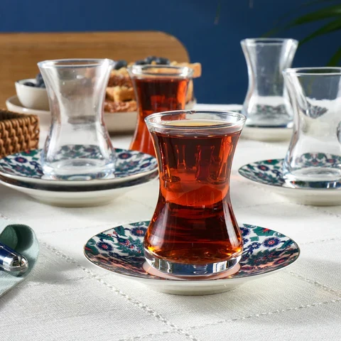 Karaca Edirne 6 Kişilik 12 Parça Bone China Türk Çay Takımı, 130 ml, Çok Renkli