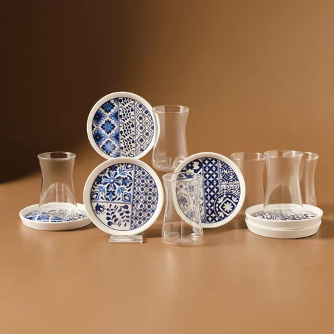 Karaca Portela 6 Kişilik 12 Parça Bone China Türk Çay Takımı, 170 ml, Çok Renkli