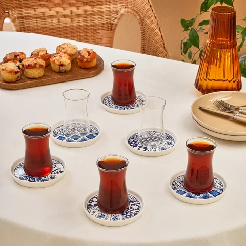 Karaca Portela 6 Kişilik 12 Parça Bone China Türk Çay Takımı, 170 ml, Çok Renkli