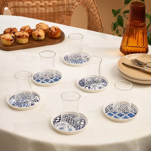 Karaca Portela 6 Kişilik 12 Parça Bone China Türk Çay Takımı, 170 ml, Çok Renkli