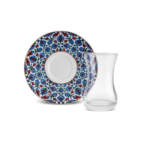 Karaca Emirgan 6 Kişilik 12 Parça Bone China Çay Takımı, 130 ml, Çok Renkli