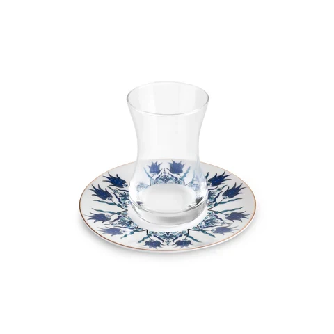 Karaca İznik 6 Kişilik 12 Parça Bone China Türk Çay Seti, 130 ml, Mavi