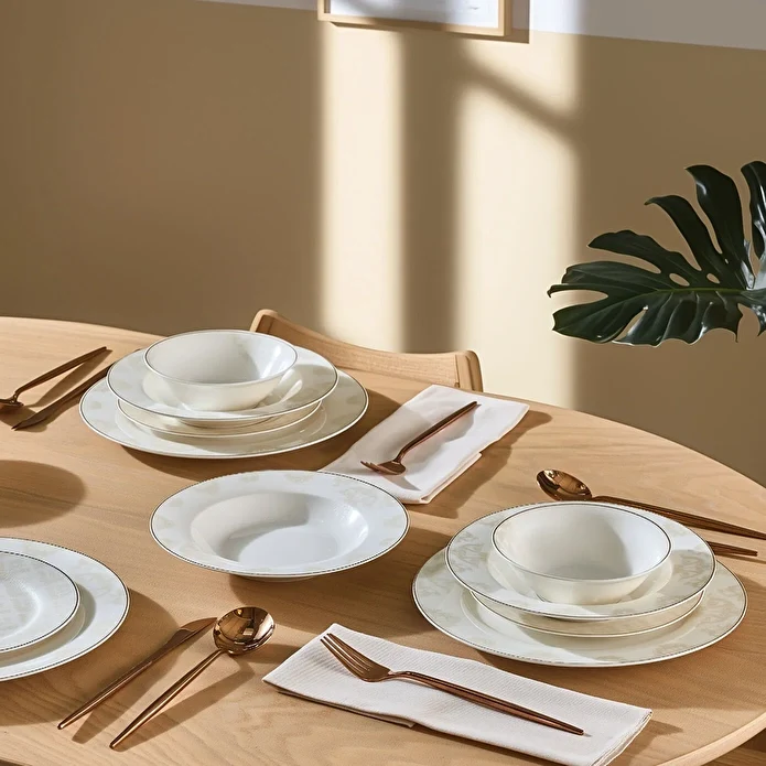 Karaca Elegance Bone Siena 53 Parça 12 Kişilik Yemek Takımı Gold