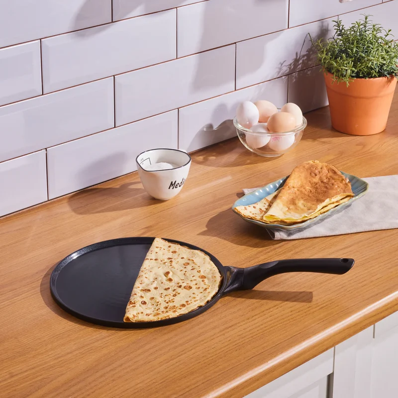 Karaca Fluffy Antiaanbak Crêpe- & Pannenkoekenpan met Keramische Coating, 26 cm, Siyah