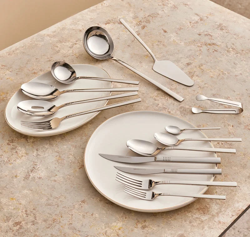 Karaca Nil Elegance Çatal Kaşık Bıçak Seti için 12 Kişilik, 91 Parça, Zilver