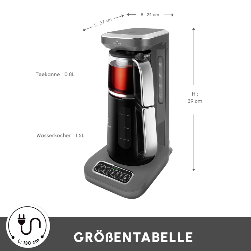 Karaca Caysever Robotea Pro 4 in 1 sprechender automatischer Teekocher Wasserkocher und Filterkaffeemaschine 2500W Space Grau