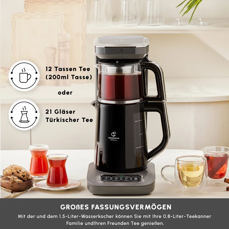 Karaca Caysever Robotea Pro 4 in 1 sprechender automatischer Teekocher Wasserkocher und Filterkaffeemaschine 2500W Space Grau