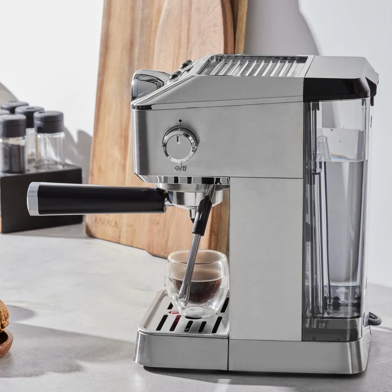 Karaca Coffee Art 1101 Milchaufschäumer, 20 Bar Druck, Espresso, Latte, Cappuccino, Americano Maschine 1,5L Inox
