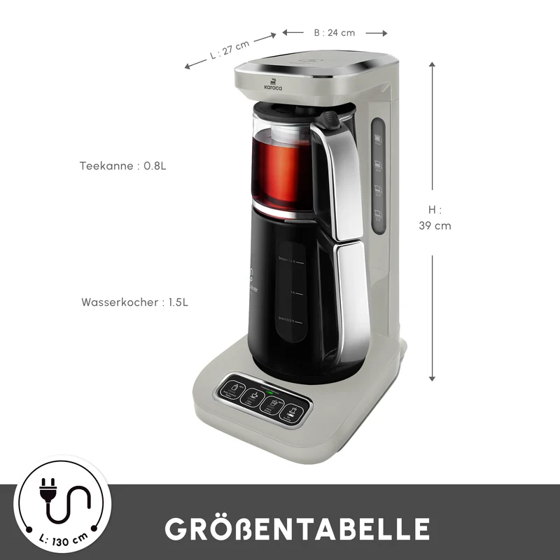 Karaca Caysever Robotea Pro 4 in 1 sprechender automatischer Teekocher Wasserkocher und Filterkaffeemaschine, Starlight, 2500W