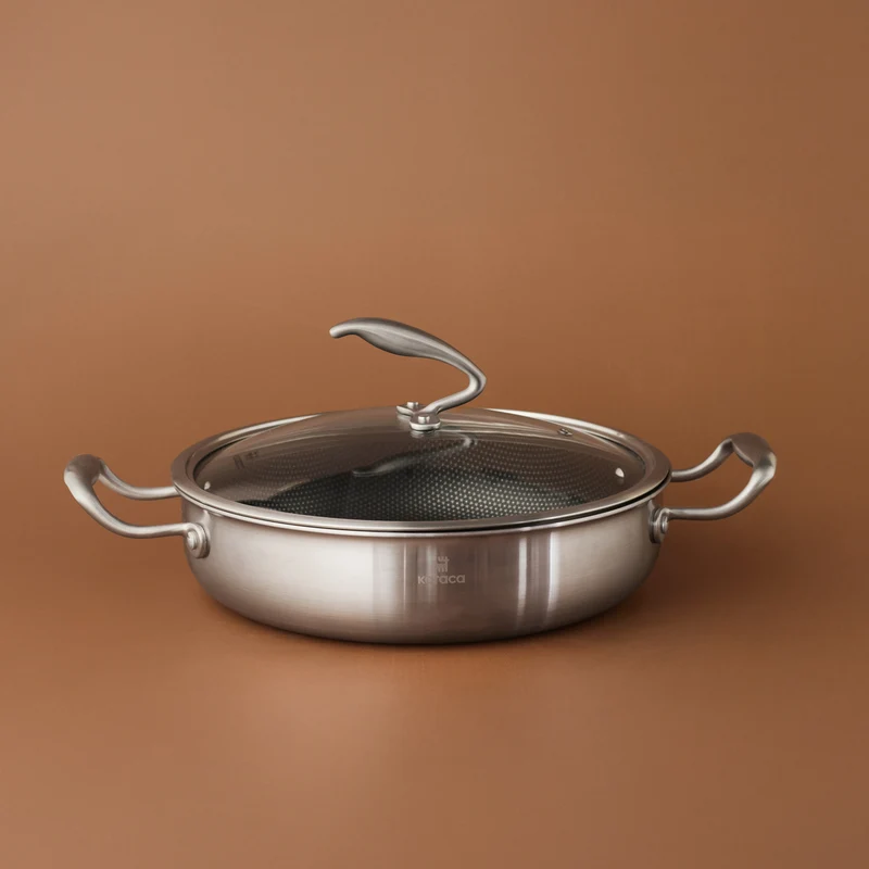 Karaca 5Ply PowerSteel 316+ Edelstahl-Induktions-Schmortopf mit Deckel, 28 cm, Silber