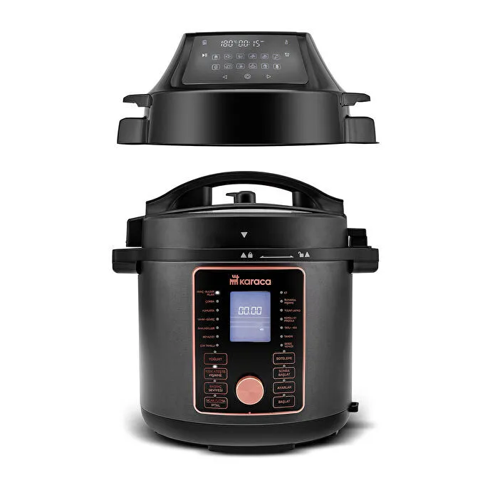 Karaca Cooker 2 in 1 Çok Amaçlı Basınçlı Pişirici Akıllı Elektrikli Düdüklü Tencere ve Airfryer Matte Black 6L