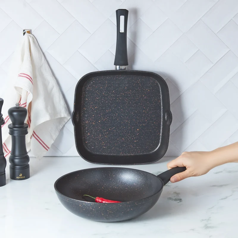 Karaca Biogranit Blackgold Wok- und Grillpfannen-Set