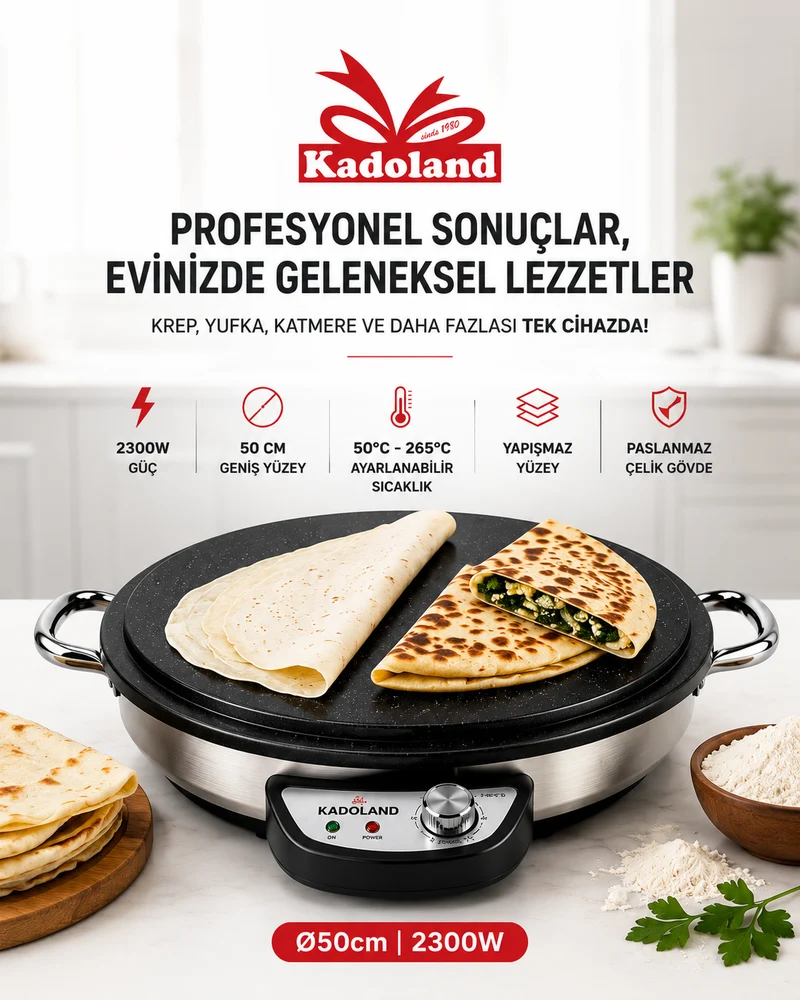 Kadoland Elektrikli Yufka ve Katmer Sacı | Ø50cm 2300W