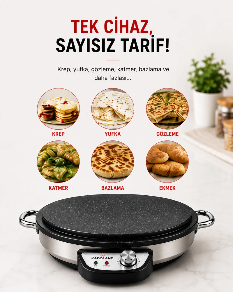 Kadoland Elektrikli Yufka ve Katmer Sacı | Ø50cm 2300W