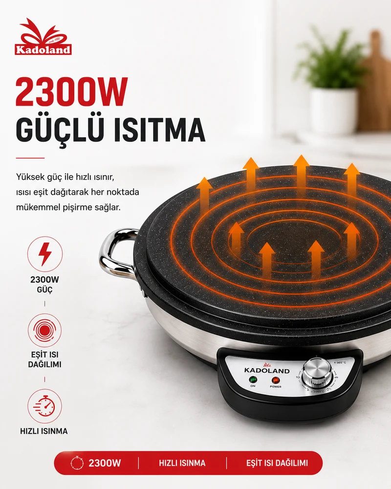 Kadoland Elektrikli Yufka ve Katmer Sacı | Ø50cm 2300W