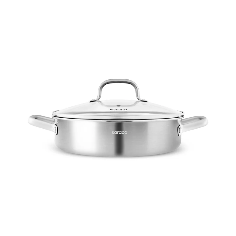 Karaca Power Steel 316+ 3-Ply Akita Edelstahl-Kochgeschirr- und Pfannenset mit Induktionsboden, 7-teilig
