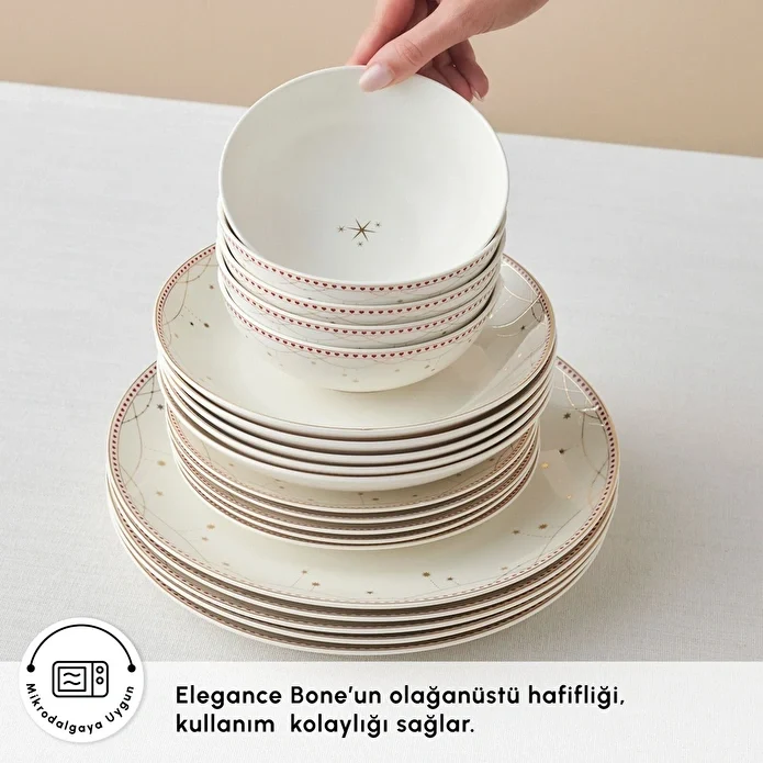 Karaca New Year Yılbaşı Elegance Bone Festival 24 Parça 6 Kişilik Yemek Takımı