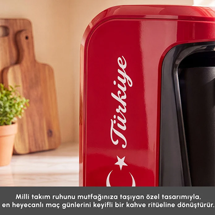Karaca Hatır Hüps Türkiye Marş Söyleyen 5 Fincan Kapasiteli Sütlü Türk Kahve Makinesi Bayrak Kırmızısı