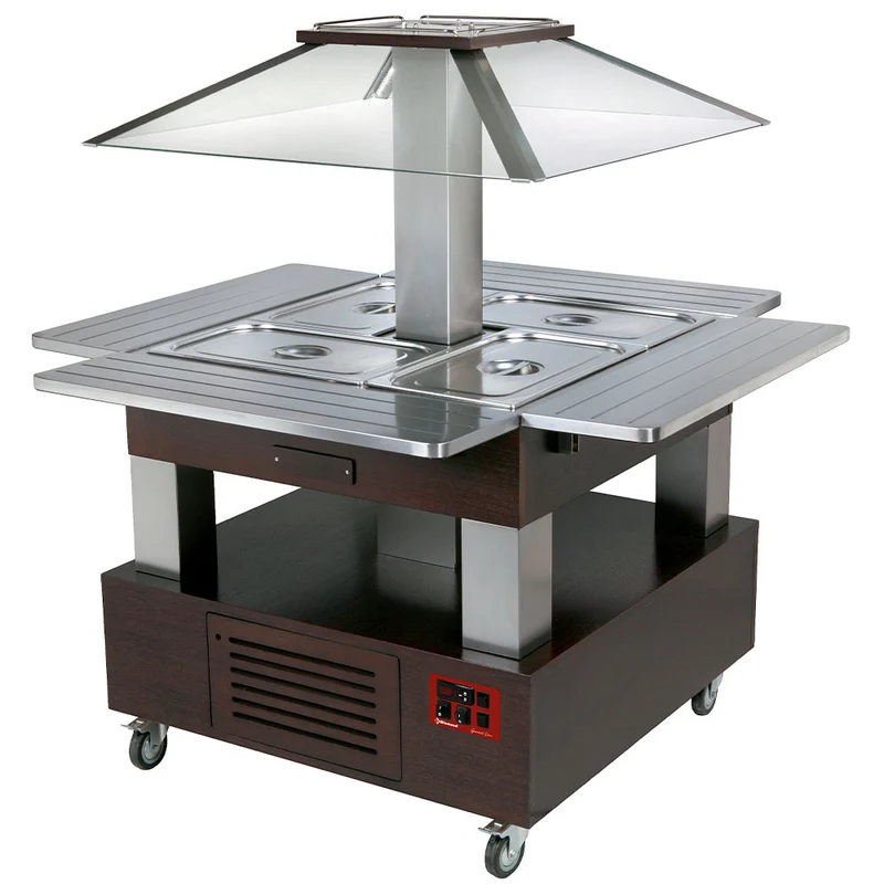 Warmhalte-Inselbuffet 4 x GN 1/1 mit elektrischer Haube , Wenge-Optik, CBM/4D-B1_KM