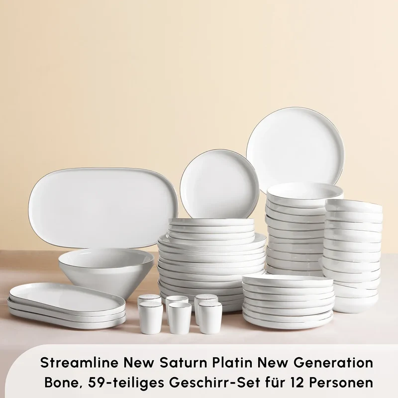 Karaca Stream Bone New Saturn 59-Teiliges 12-Personen Geschirrset Platin