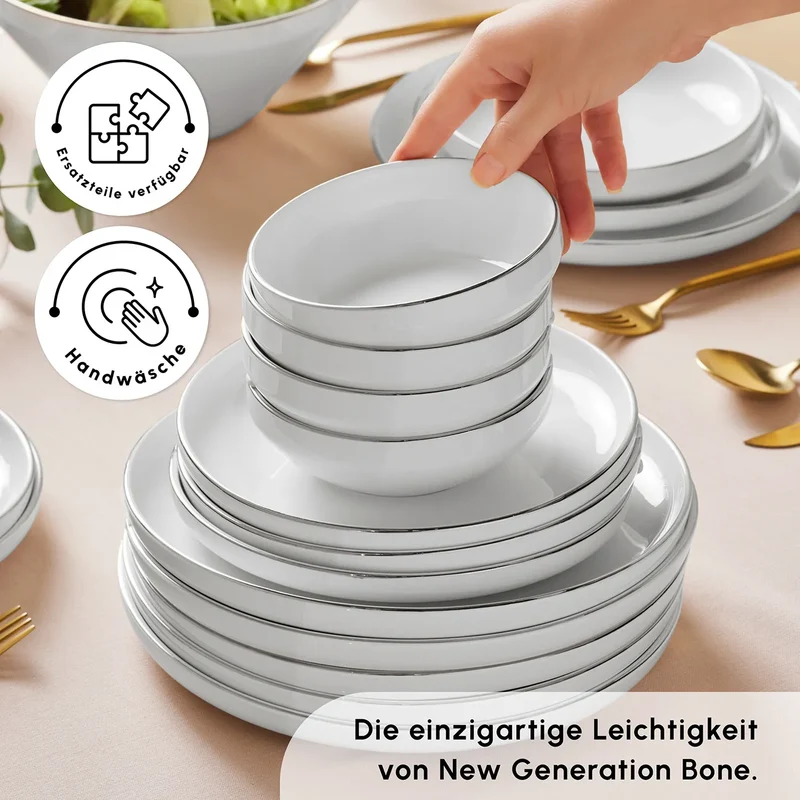 Karaca Stream Bone New Saturn 59-Teiliges 12-Personen Geschirrset Platin