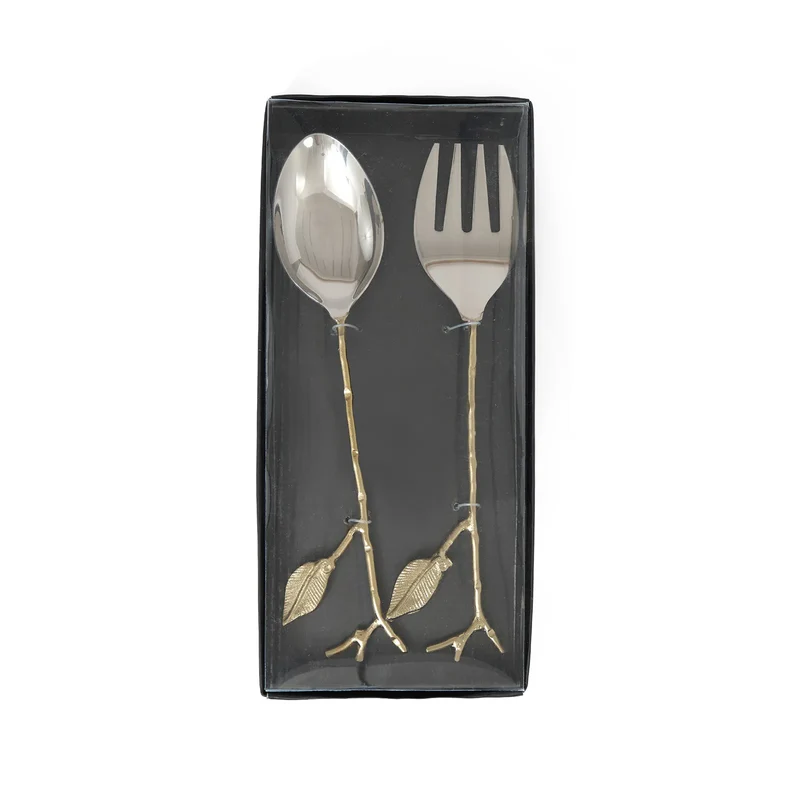 Karaca Leaf Servierlöffel und Gabel Set Gold