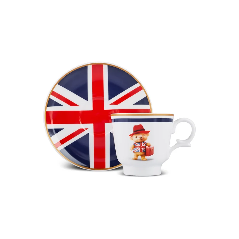 Karaca London 4-teiliges Bone China Espresso-/Türkische Kaffeetassen-Set für 2 Personen, 80 ml, Mehrfarbig