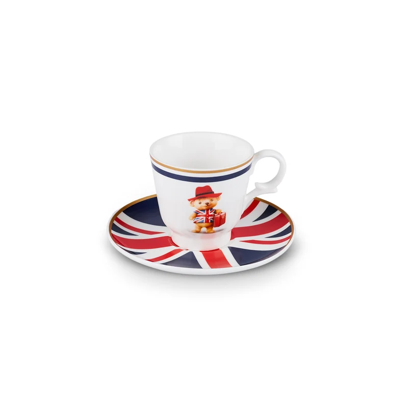 Karaca London 4-teiliges Bone China Espresso-/Türkische Kaffeetassen-Set für 2 Personen, 80 ml, Mehrfarbig