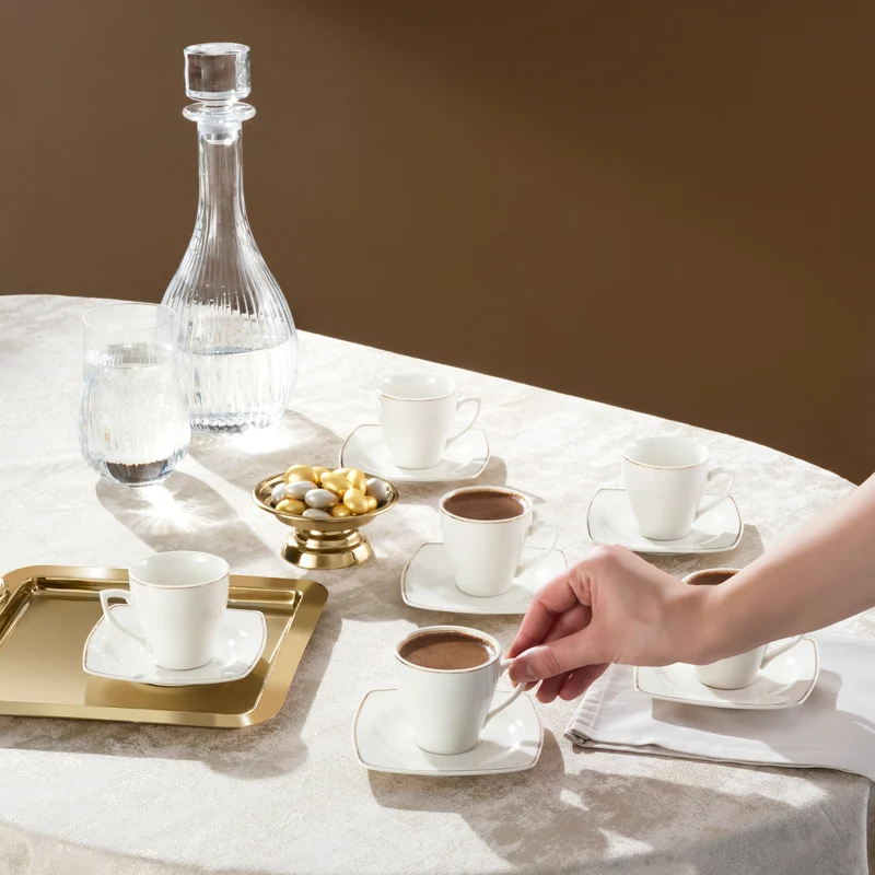 Karaca Jamie Porzellan-Espresso- und Türkische Kaffeetassen-Set, 12-teilig, für 6 Personen, 90 ml, Weiß