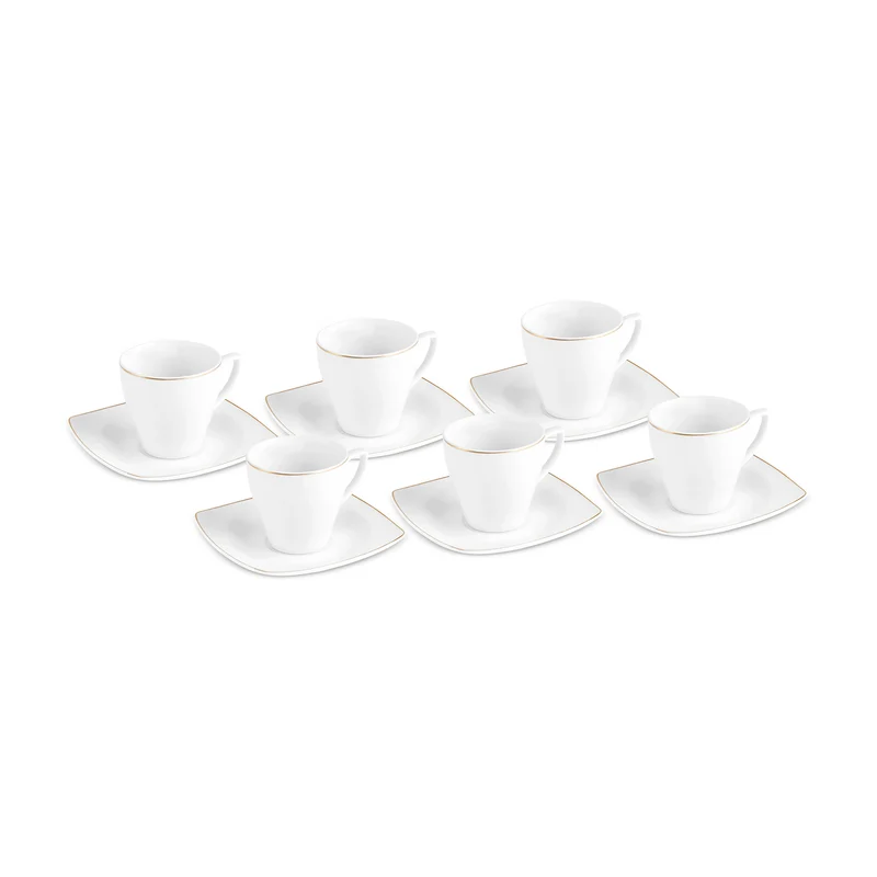 Karaca Jamie Porzellan-Espresso- und Türkische Kaffeetassen-Set, 12-teilig, für 6 Personen, 90 ml, Weiß