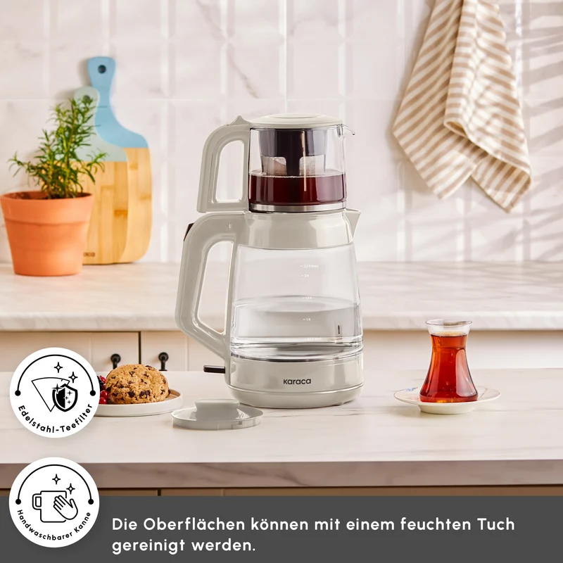 Karaca Glass Tea XL 2in1 Glas-Teezubereiter und Wasserkocher Starlight