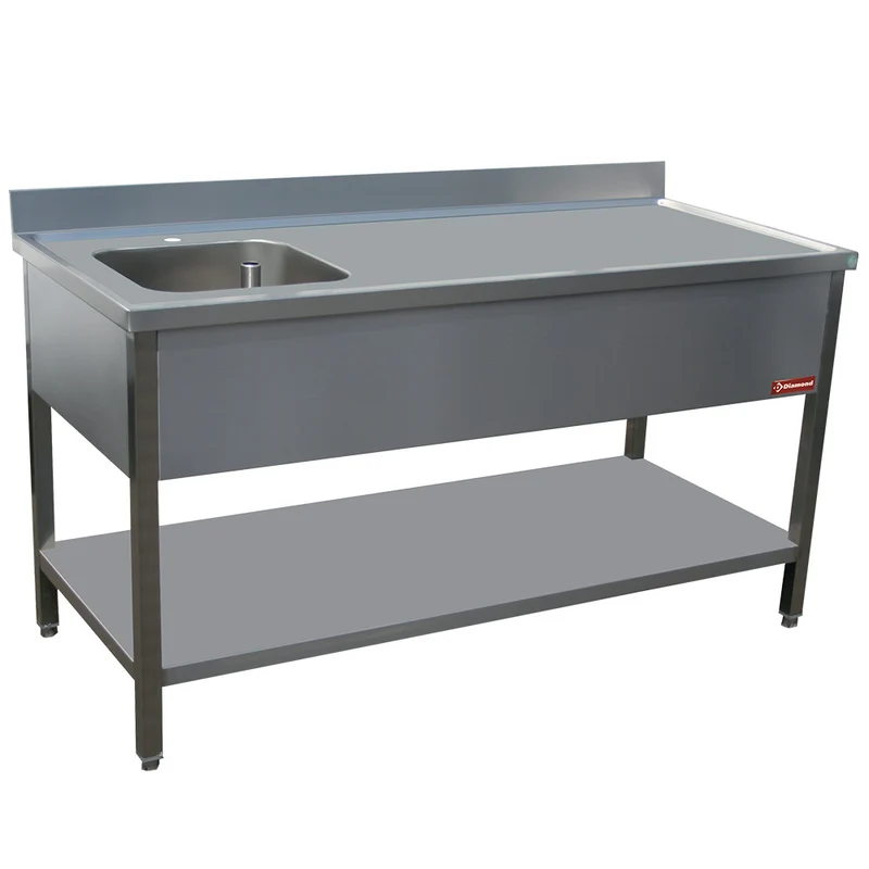 Edelstahl-Spültisch 1800x700 mm , 1 Becken links mit Grundboden, TV1871S-D