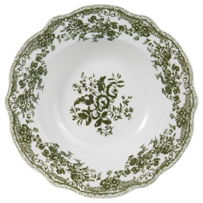 Vintage 25 parça 6 kişilik porselen yemek takımı - Yeşil çiçek desenli