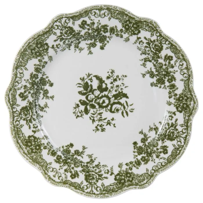 Vintage 25 parça 6 kişilik porselen yemek takımı - Yeşil çiçek desenli
