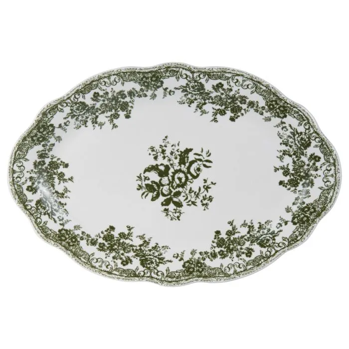Vintage 25 parça 6 kişilik porselen yemek takımı - Yeşil çiçek desenli