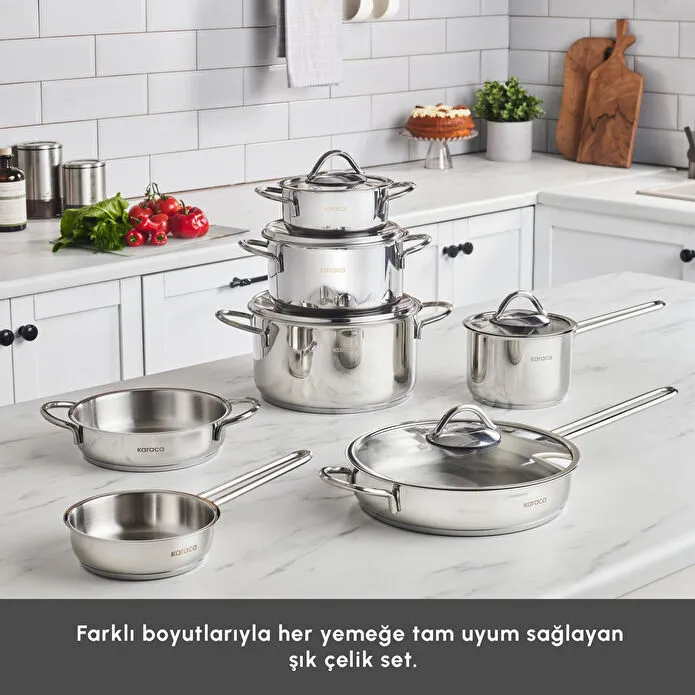 Karaca Ada İndüksiyon Tabanlı 12 Parça Çelik Tencere Seti V2